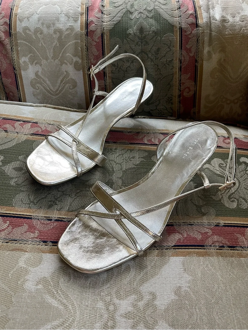 Tory Burch Strappy Metalic Leather Kitten Heel. Size 11 Women N7-18